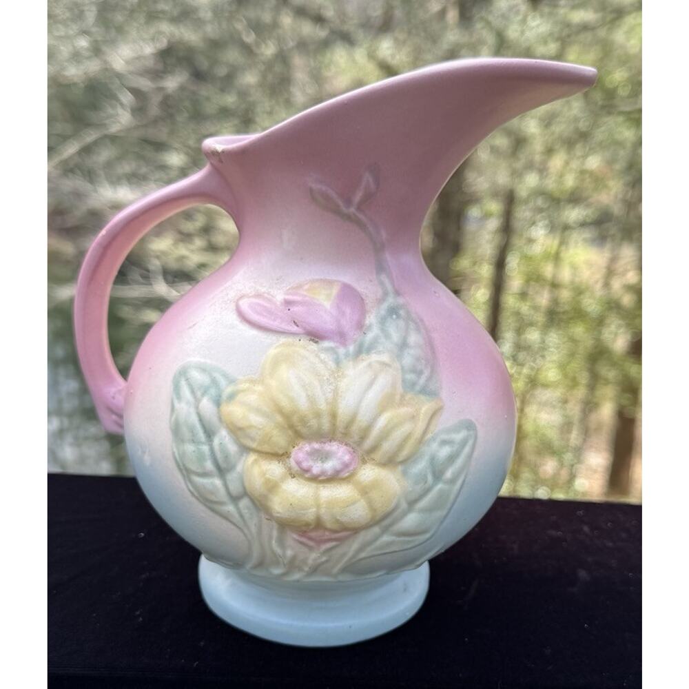 Lovely Hull Magnolia Pottery Pitcher Vase Pink Blue Yellow Vintage 7-1/2”